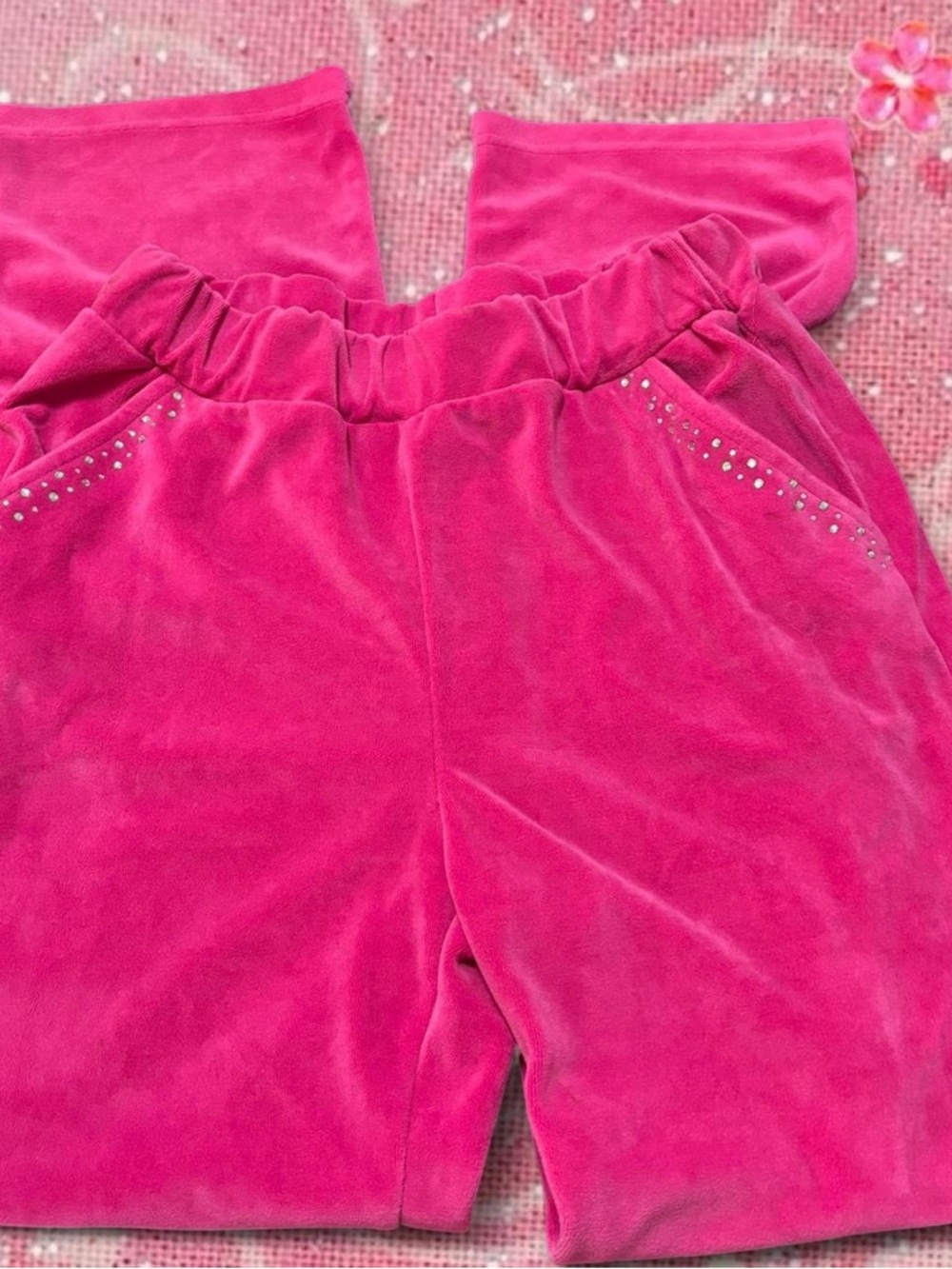 Hot pink velvet rhinestone pants